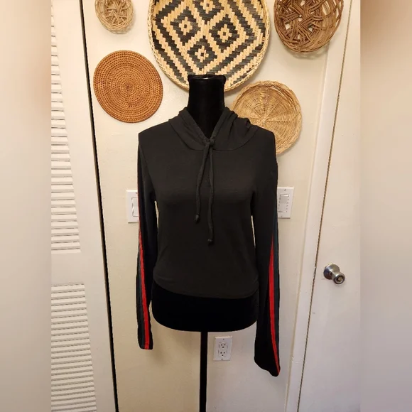 Revamped Women's Black Hoodie Top - Picture 2 of 9